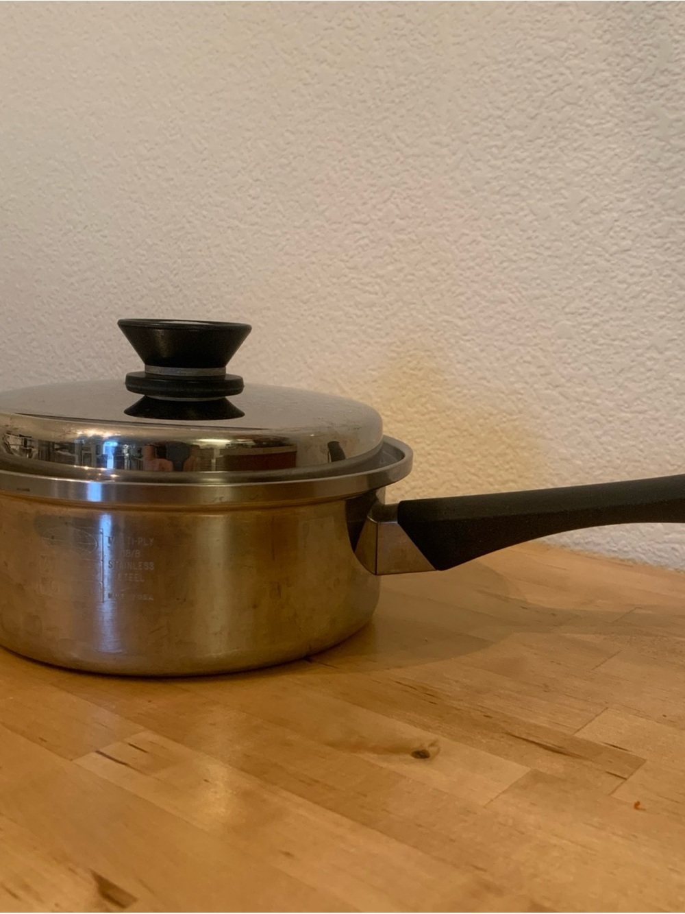 Stainless Steel Saucepan with Black Handle and Lid Knob